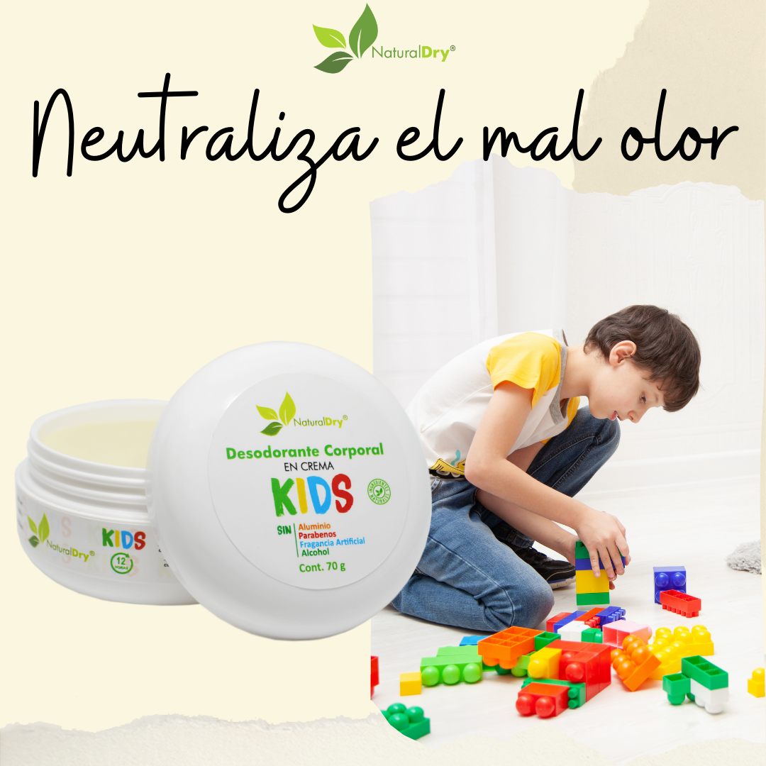 NaturalDry - 2 Desodorantes corporal en crema para niño - Sin aluminio - Neutraliza el mal olor