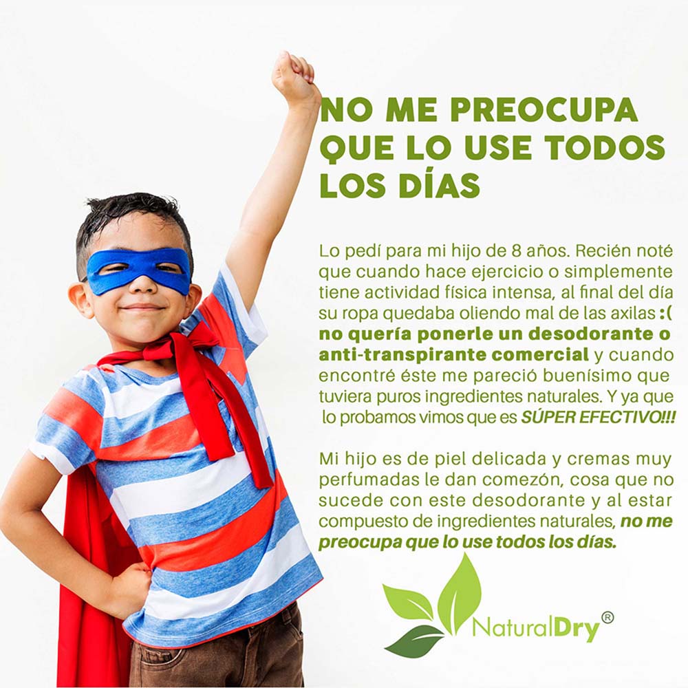 NaturalDry - 2 Desodorantes corporal en crema para niño - Sin aluminio - Neutraliza el mal olor