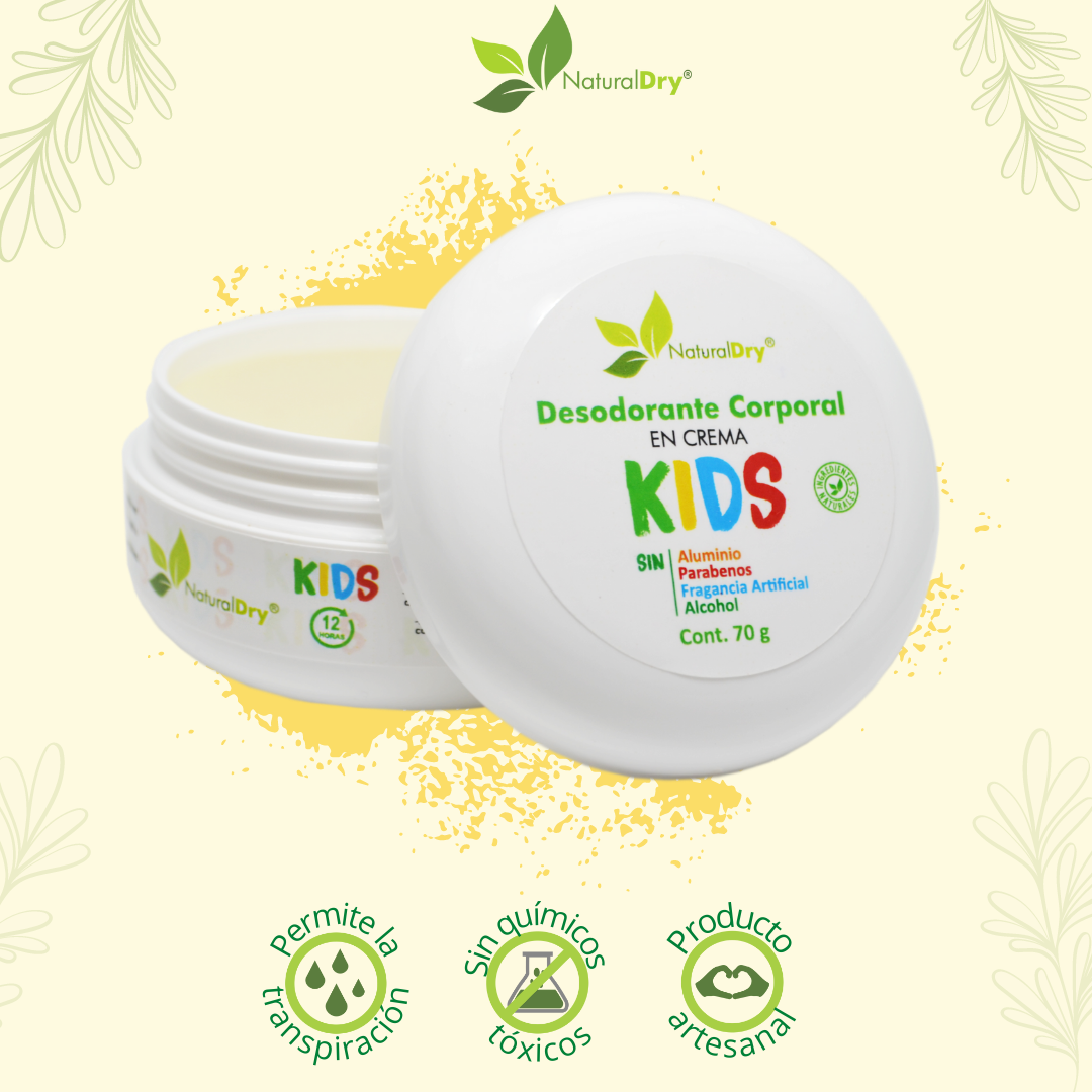 NaturalDry - 2 Desodorantes corporal en crema para niño - Sin aluminio - Neutraliza el mal olor