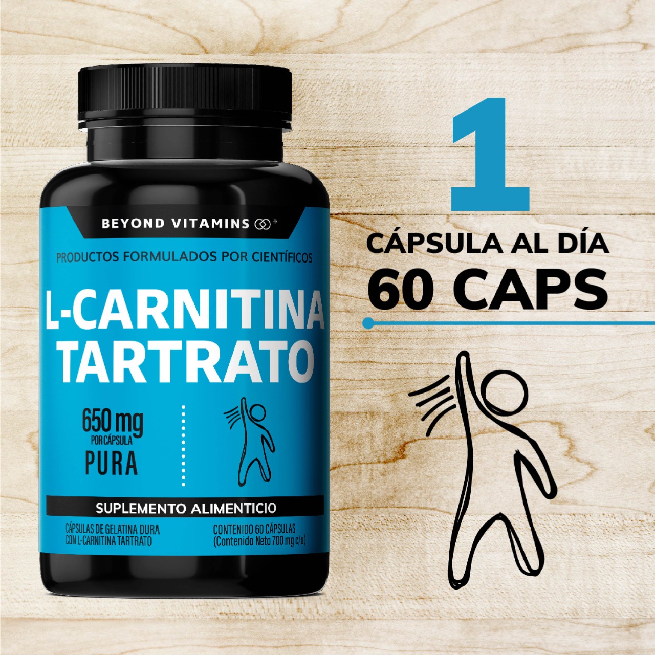 Suplemento Alimenticio Beyond Vitamins L-Carnitina Tartrato 100% puro de 650mg 60 cápsulas