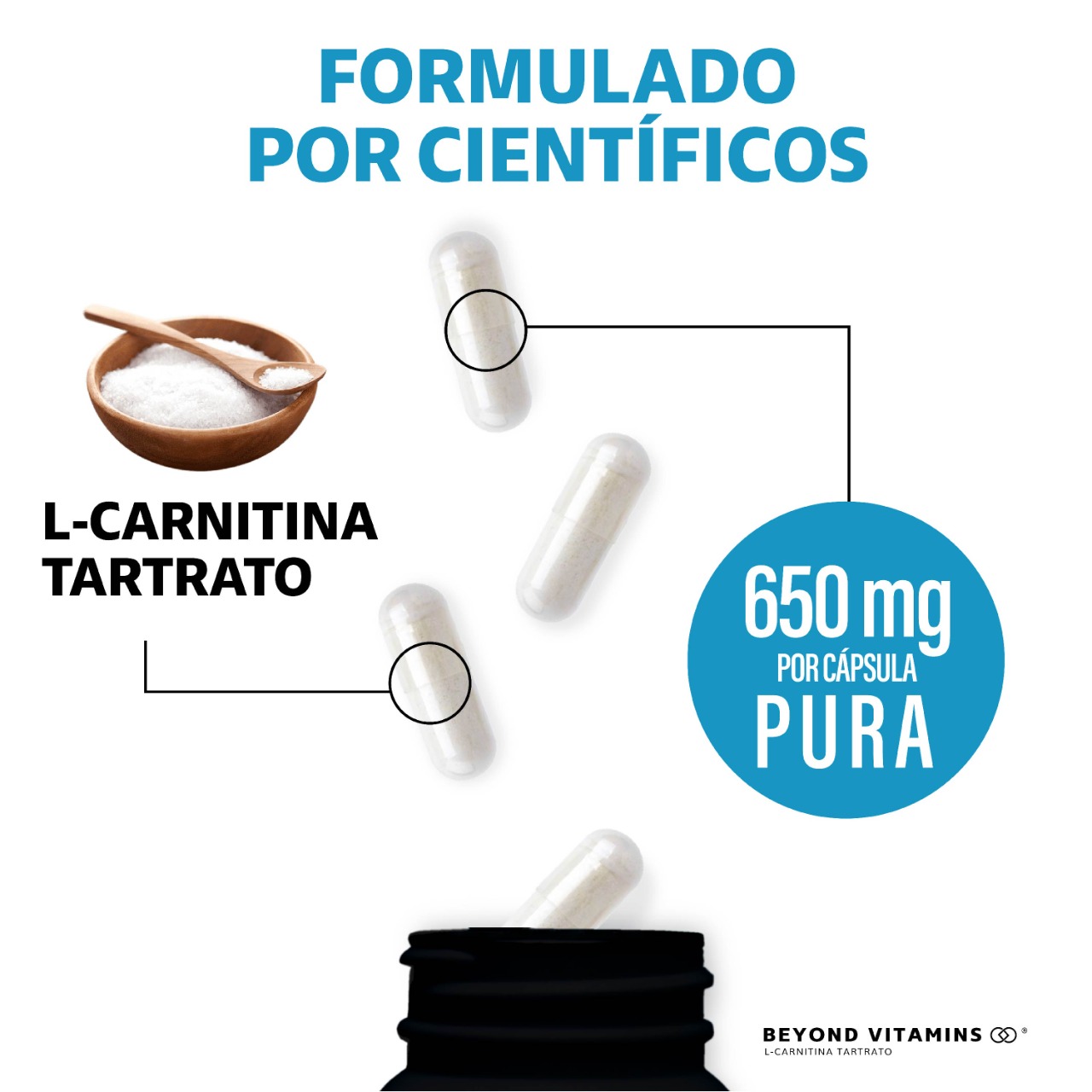 Suplemento Alimenticio Beyond Vitamins L-Carnitina Tartrato 100% puro de 650mg 60 cápsulas