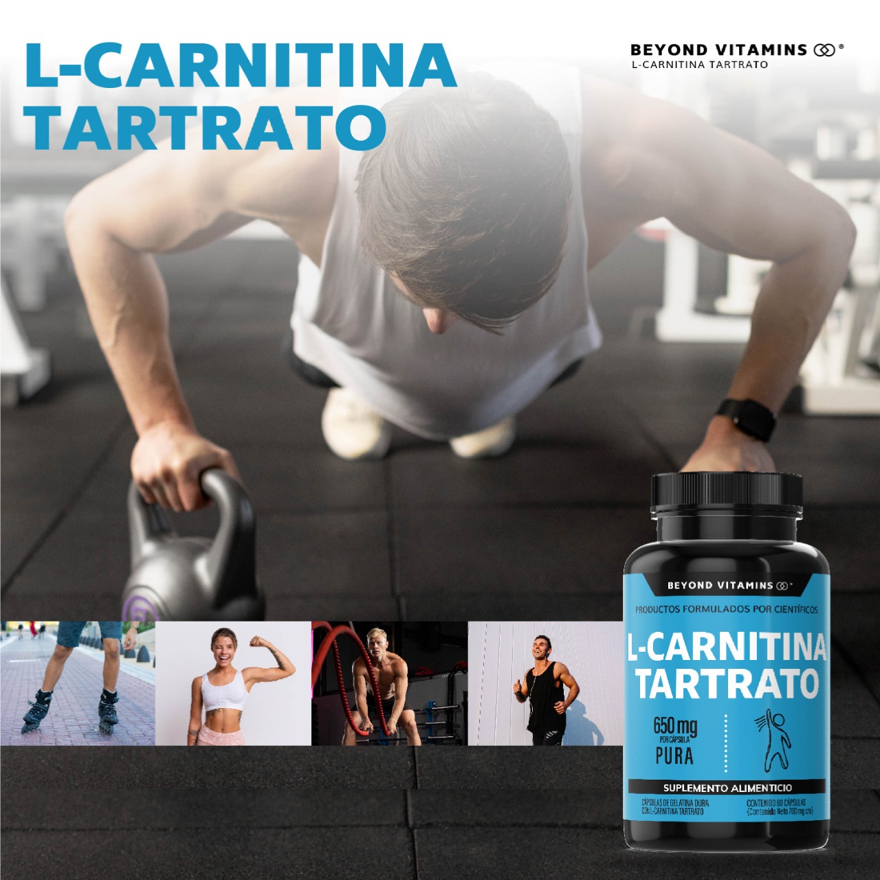 Suplemento Alimenticio Beyond Vitamins L-Carnitina Tartrato 100% puro de 650mg 60 cápsulas