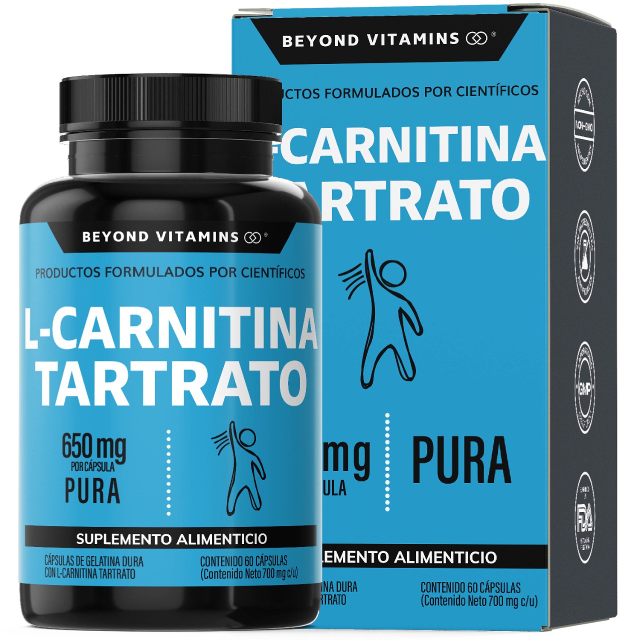 Suplemento Alimenticio Beyond Vitamins L-Carnitina Tartrato 100% puro de 650mg 60 cápsulas