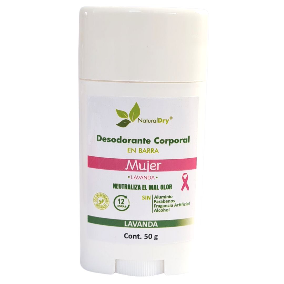 NaturalDry - 1 Desodorante corporal en barra para mujer - Sin aluminio - Neutraliza el mal olor