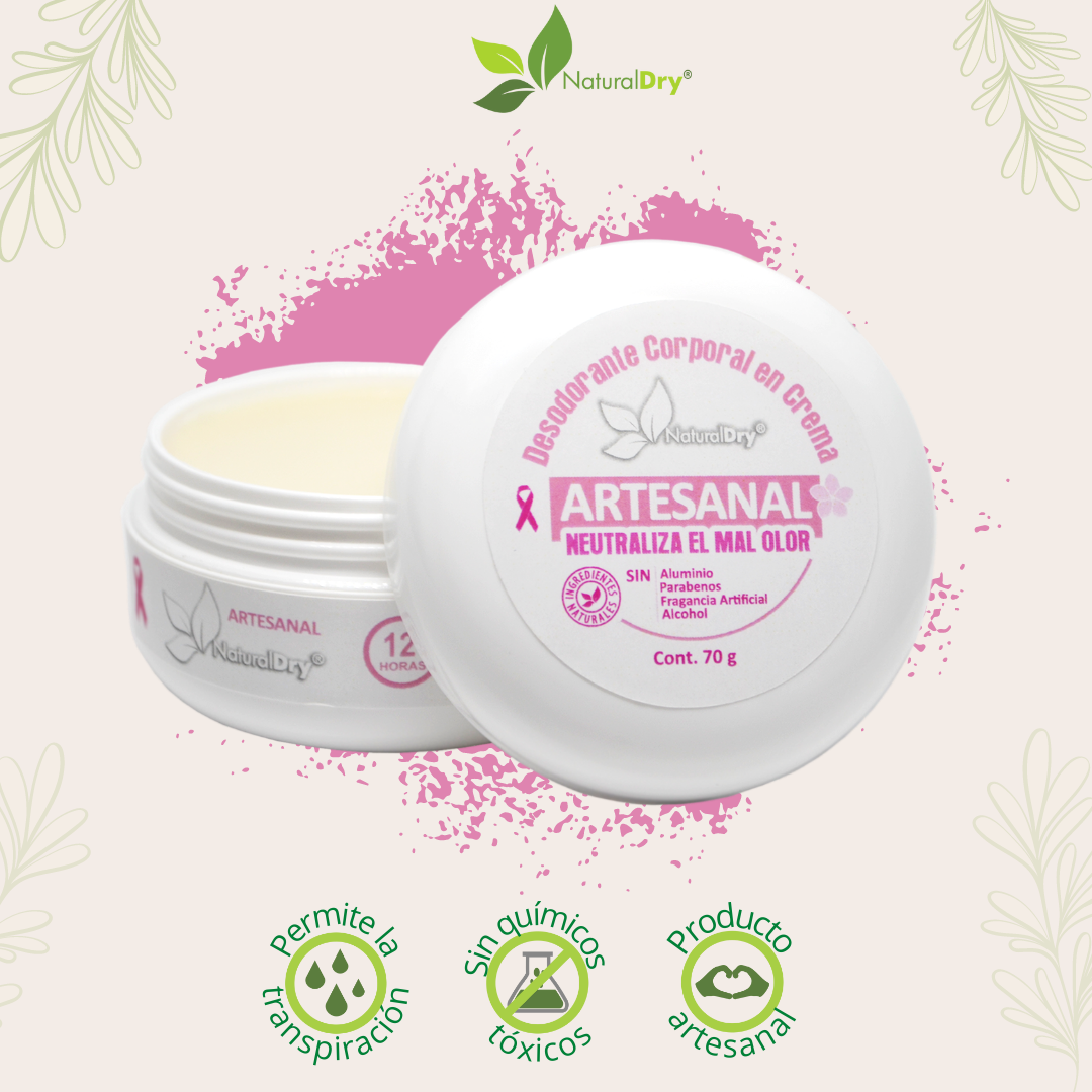 NaturalDry - 1  Desodorante corporal en crema para mujer artesanal - Sin aluminio - Neutraliza el mal olor