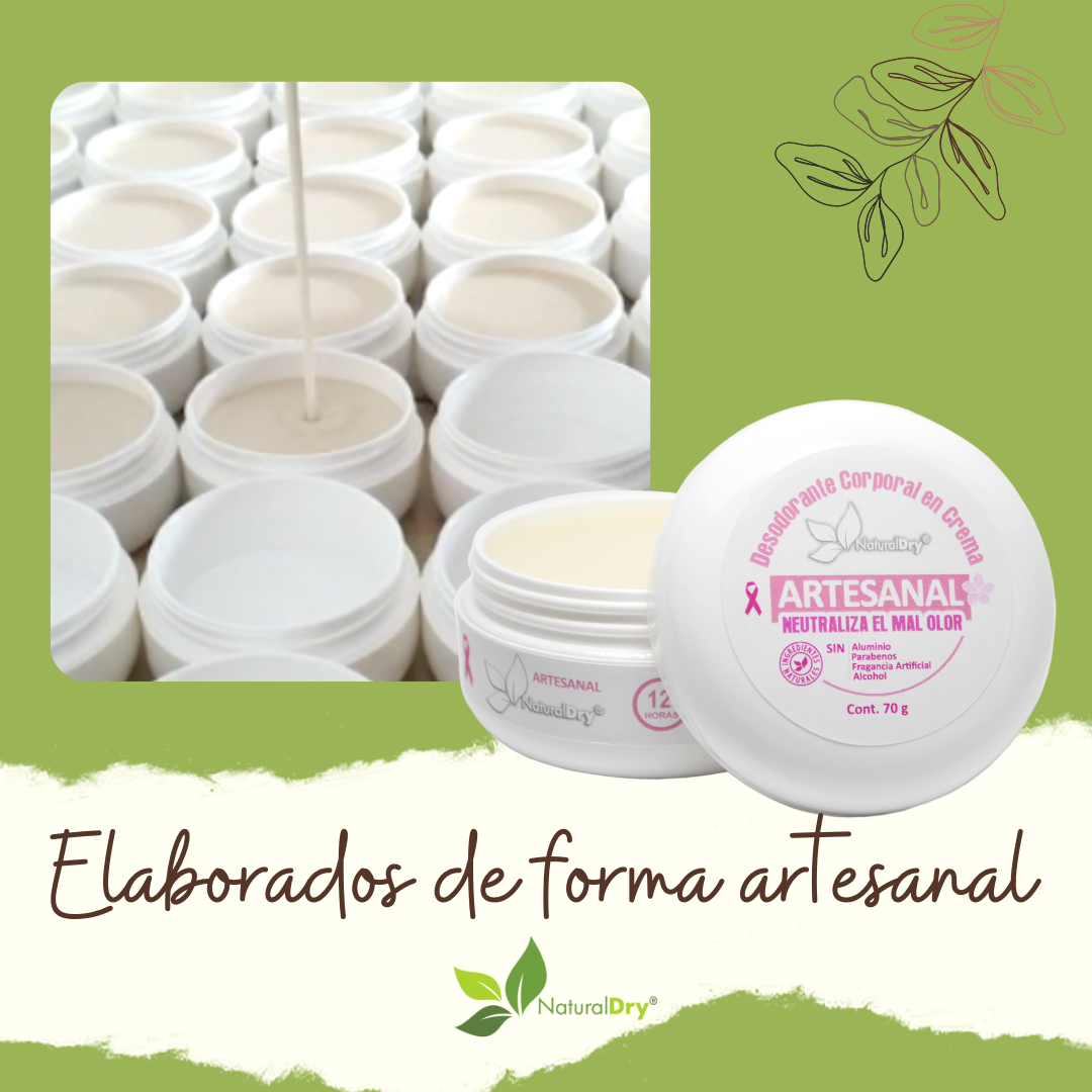 NaturalDry - 1  Desodorante corporal en crema para mujer artesanal - Sin aluminio - Neutraliza el mal olor
