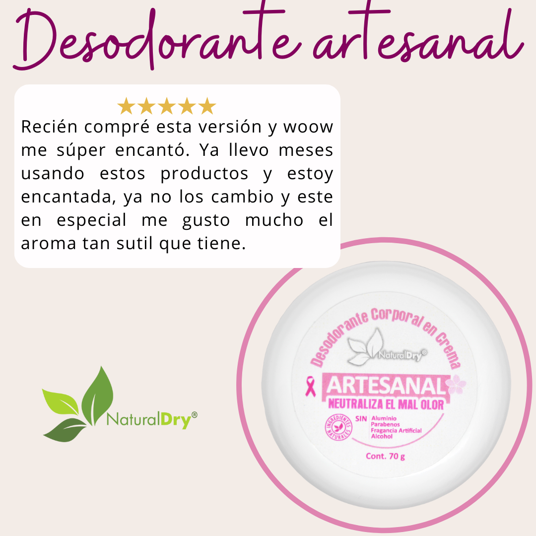 NaturalDry - 1  Desodorante corporal en crema para mujer artesanal - Sin aluminio - Neutraliza el mal olor