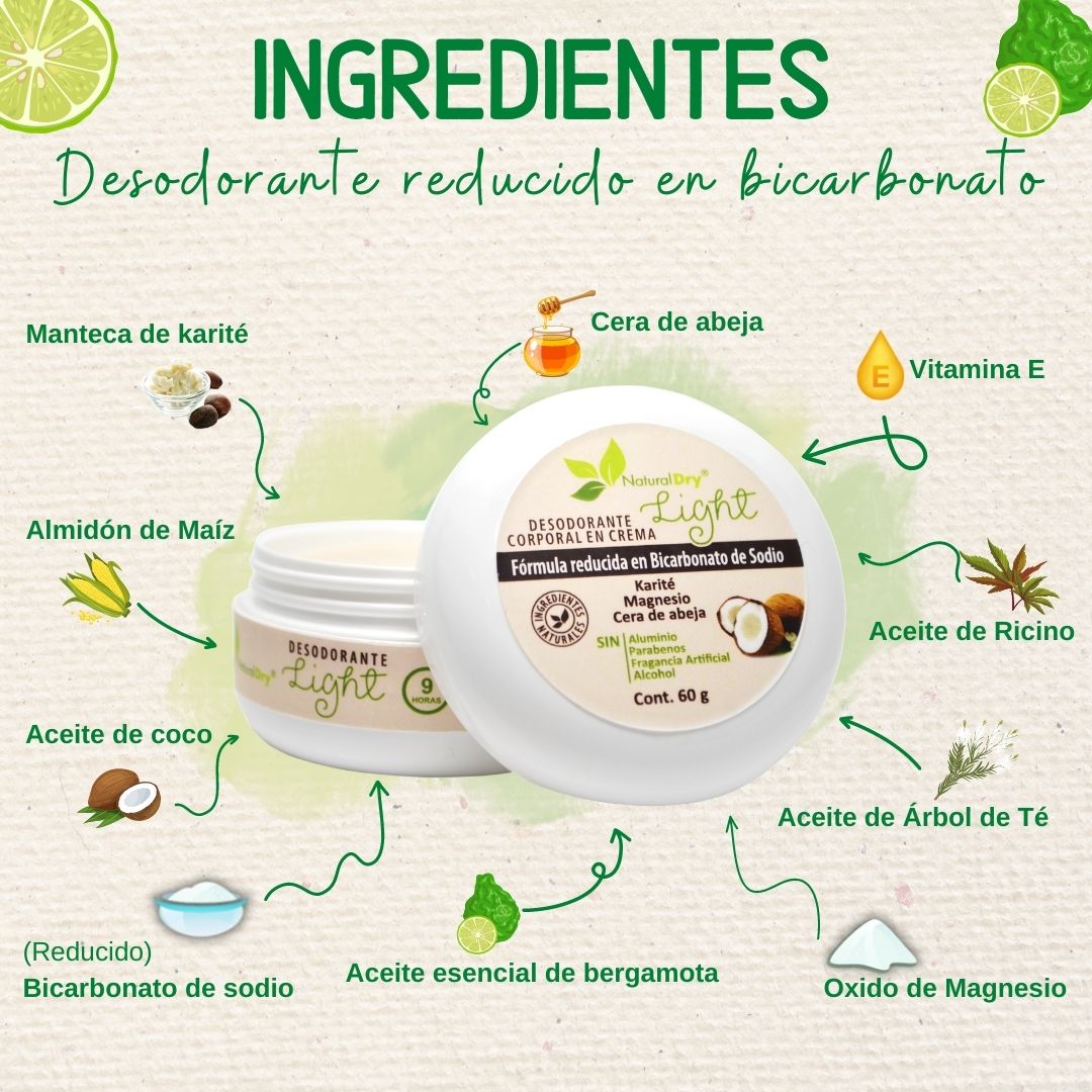 NaturalDry - 1  Desodorante corporal en crema Light - Sin aluminio - Neutraliza el mal olor