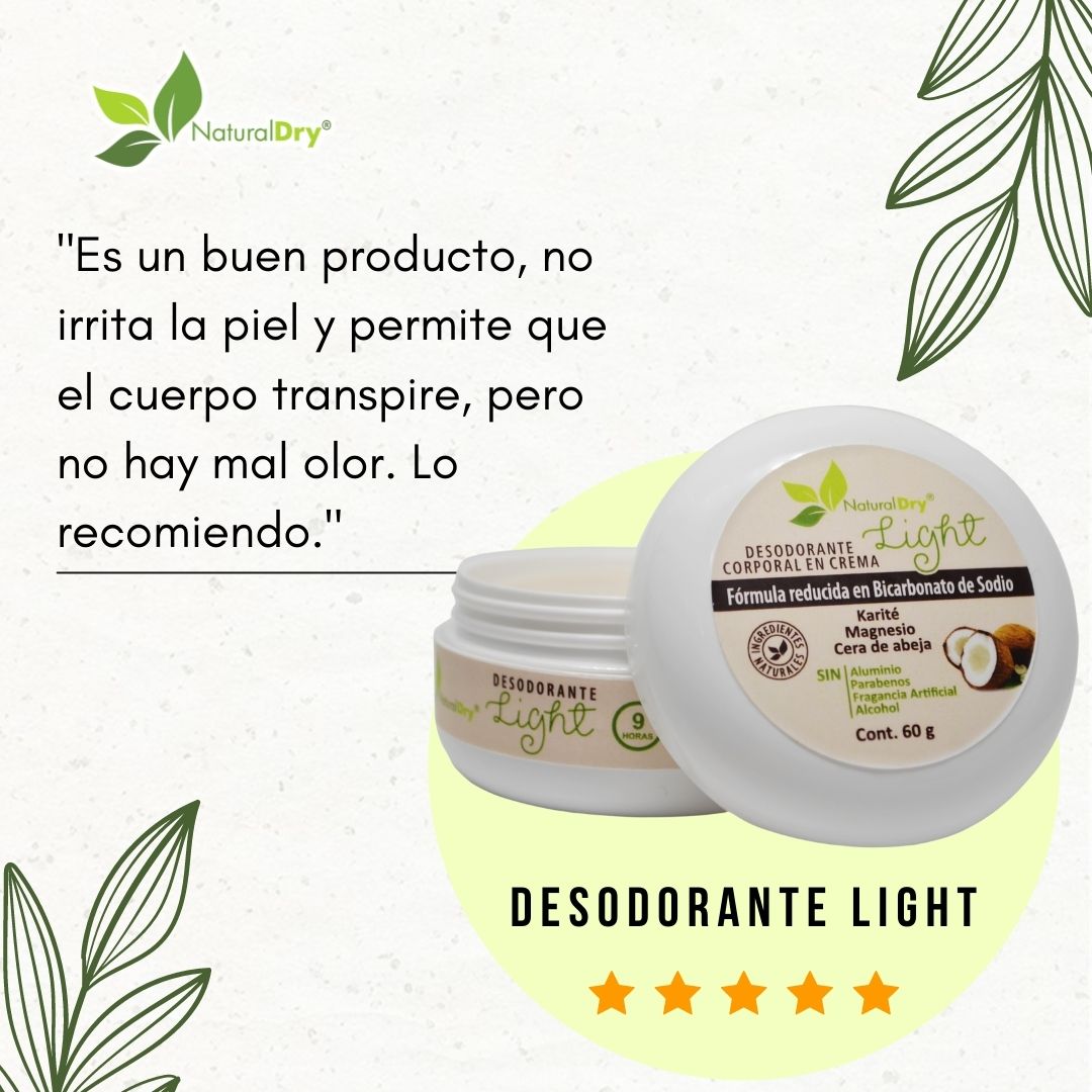 NaturalDry - 1  Desodorante corporal en crema Light - Sin aluminio - Neutraliza el mal olor