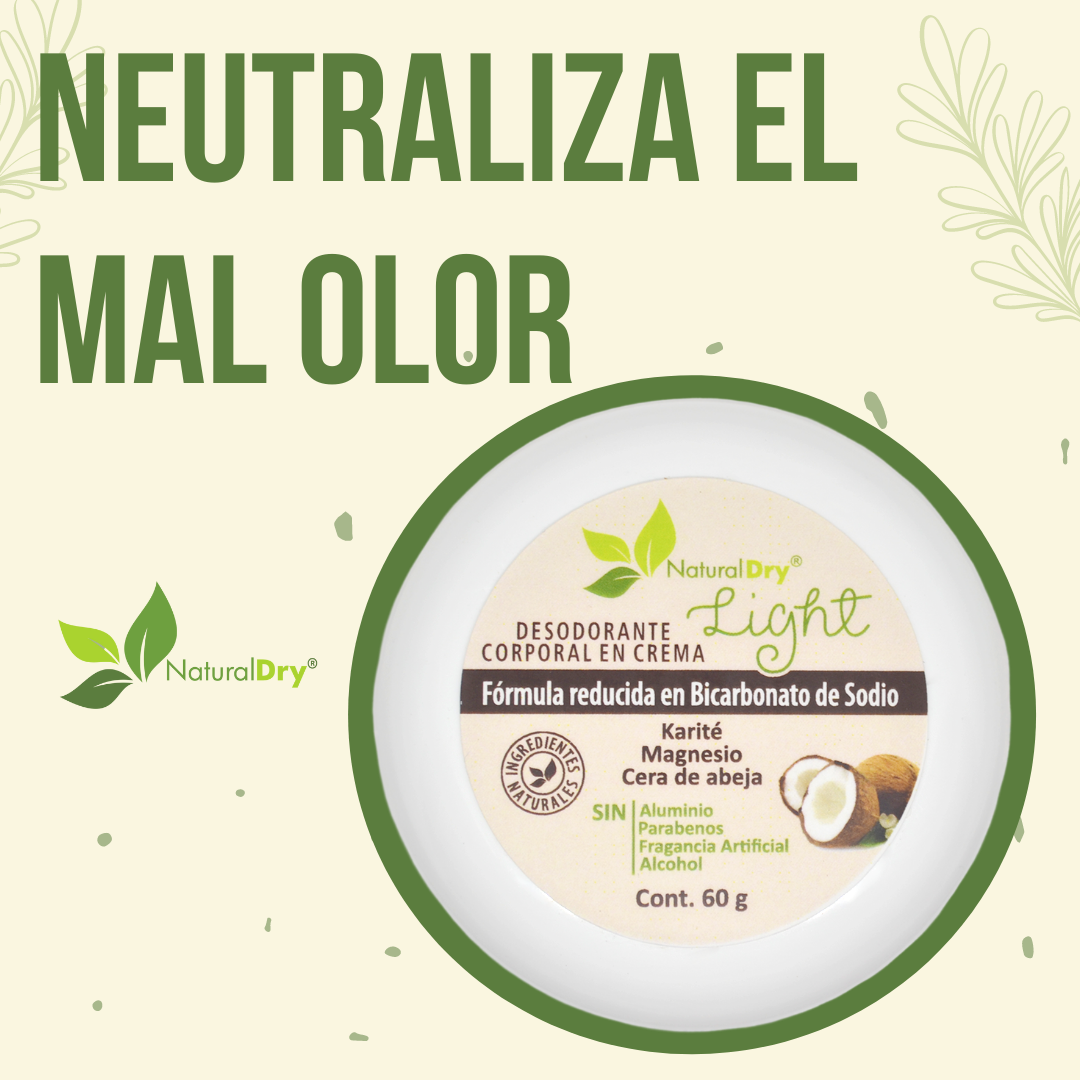 NaturalDry - 1  Desodorante corporal en crema Light - Sin aluminio - Neutraliza el mal olor