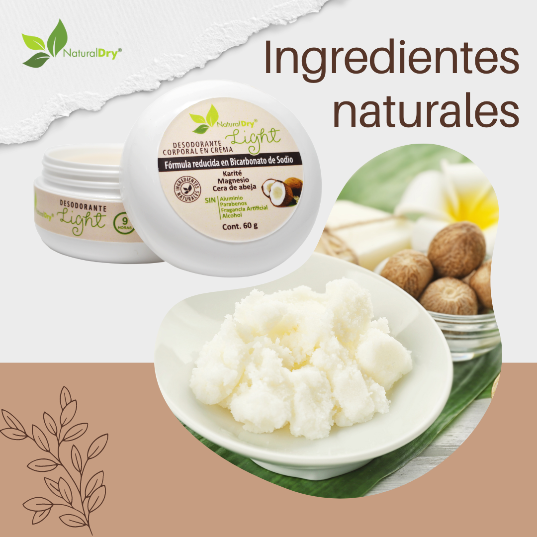 NaturalDry - 1  Desodorante corporal en crema Light - Sin aluminio - Neutraliza el mal olor