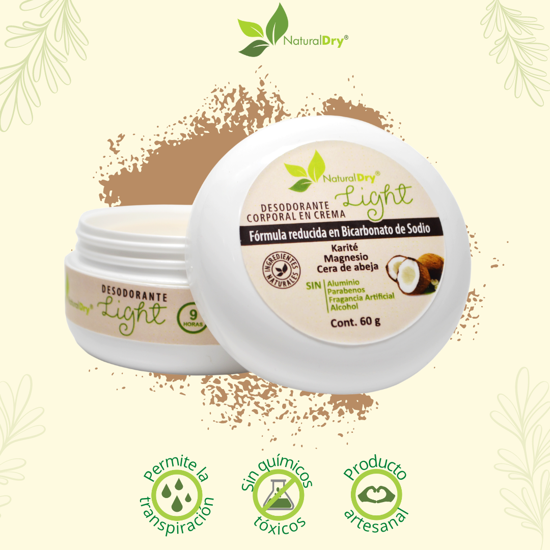 NaturalDry - 1  Desodorante corporal en crema Light - Sin aluminio - Neutraliza el mal olor