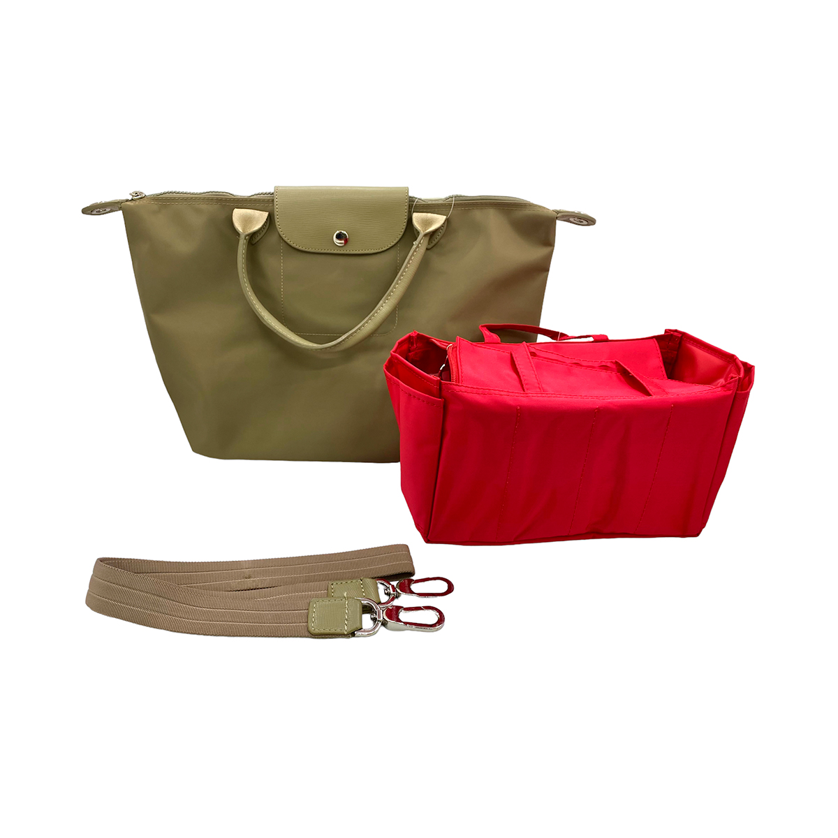 Set De Bolsa Y Organizador En Color Arena Y Rojo ARERO8602