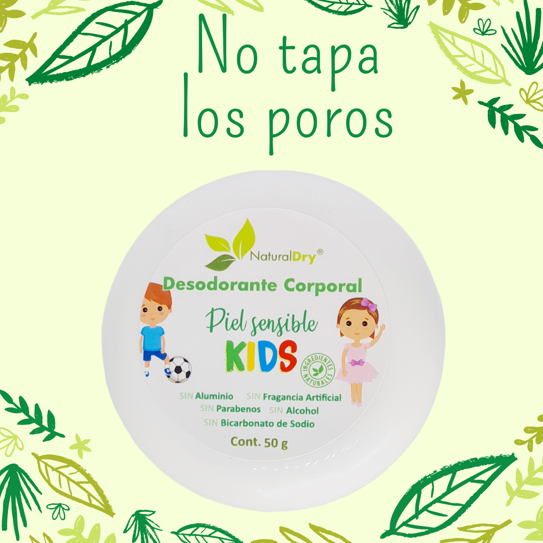NaturalDry - 1 Desodorante corporal en crema piel sensible KIDs - Sin aluminio - Neutraliza el mal olor