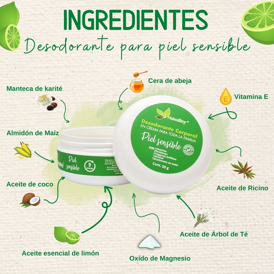 NaturalDry - 1 Desodorante corporal en crema piel sensible toda la familia - Sin aluminio - Neutraliza el mal olor