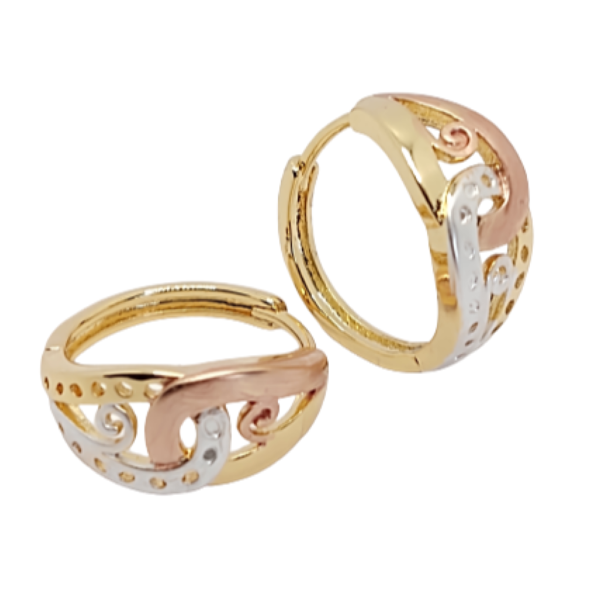 Aretes Bicolor Elegantes Arracadas Mujer Fiesta Moda Oro Laminado Tres Oros