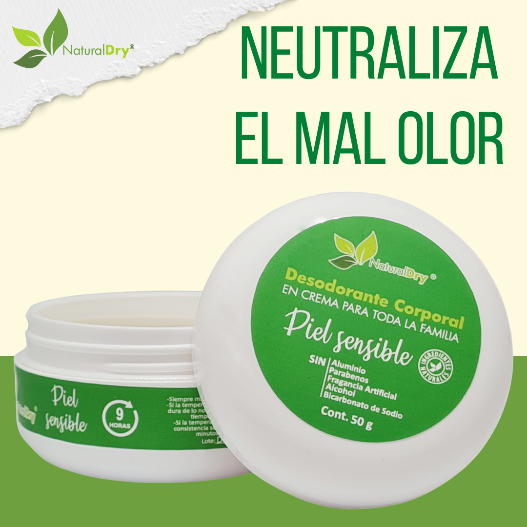 NaturalDry - 1 Desodorante corporal en crema piel sensible toda la familia - Sin aluminio - Neutraliza el mal olor