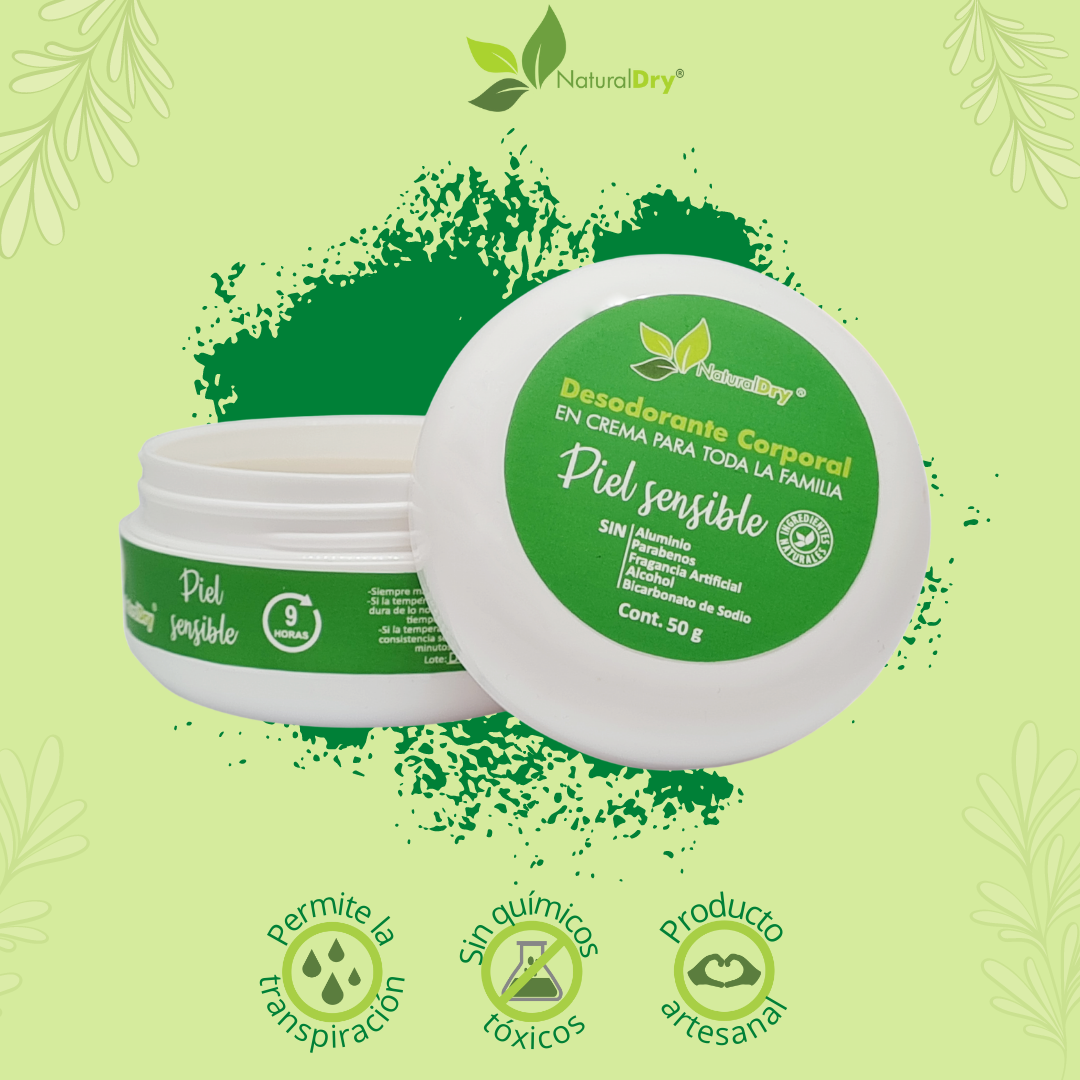 NaturalDry - 1 Desodorante corporal en crema piel sensible toda la familia - Sin aluminio - Neutraliza el mal olor