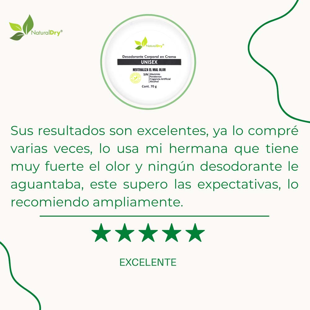 NaturalDry - 1 Desodorante corporal en crema Unisex - Sin aluminio - Neutraliza el mal olor