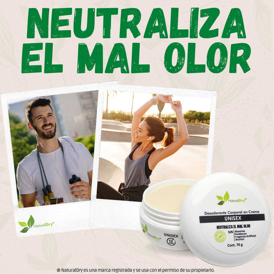NaturalDry - 1 Desodorante corporal en crema Unisex - Sin aluminio - Neutraliza el mal olor