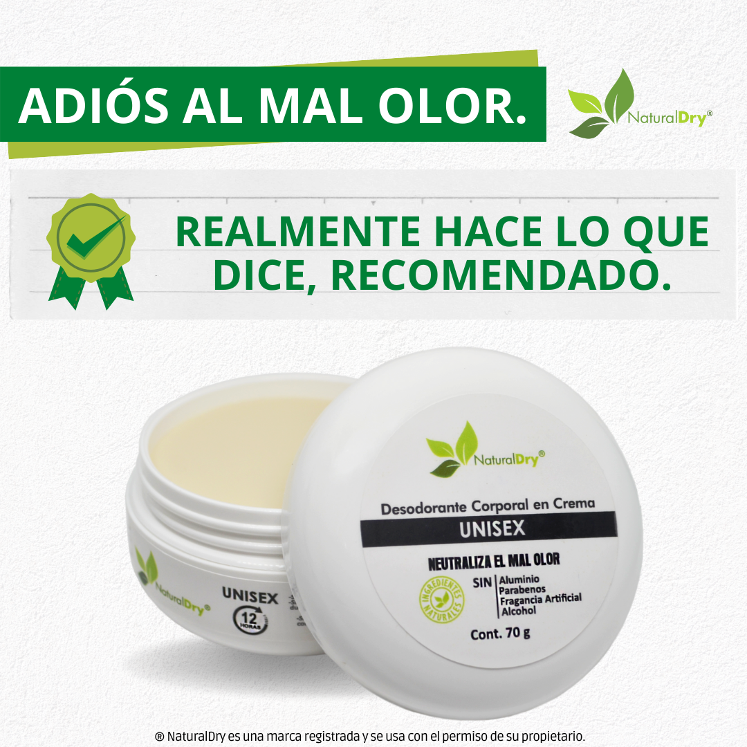 NaturalDry - 1 Desodorante corporal en crema Unisex - Sin aluminio - Neutraliza el mal olor