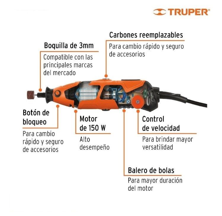 Mototool Dremel Herramienta Rotativa Profesional Truper Tallar Lijar Limpiar Cortar Pulir Perforar