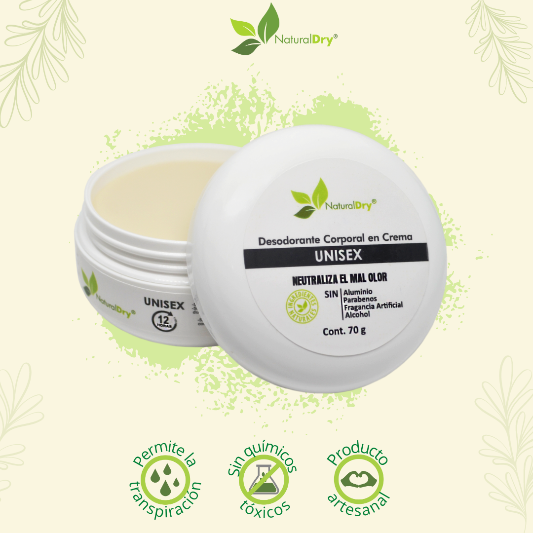 NaturalDry - 1 Desodorante corporal en crema Unisex - Sin aluminio - Neutraliza el mal olor