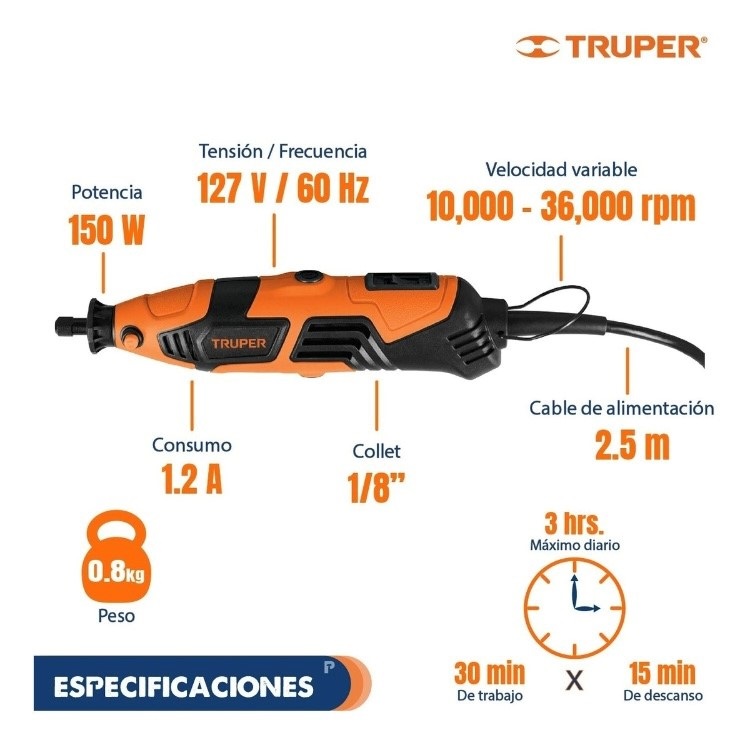 Mototool Dremel Herramienta Rotativa Profesional Truper Tallar Lijar Limpiar Cortar Pulir Perforar