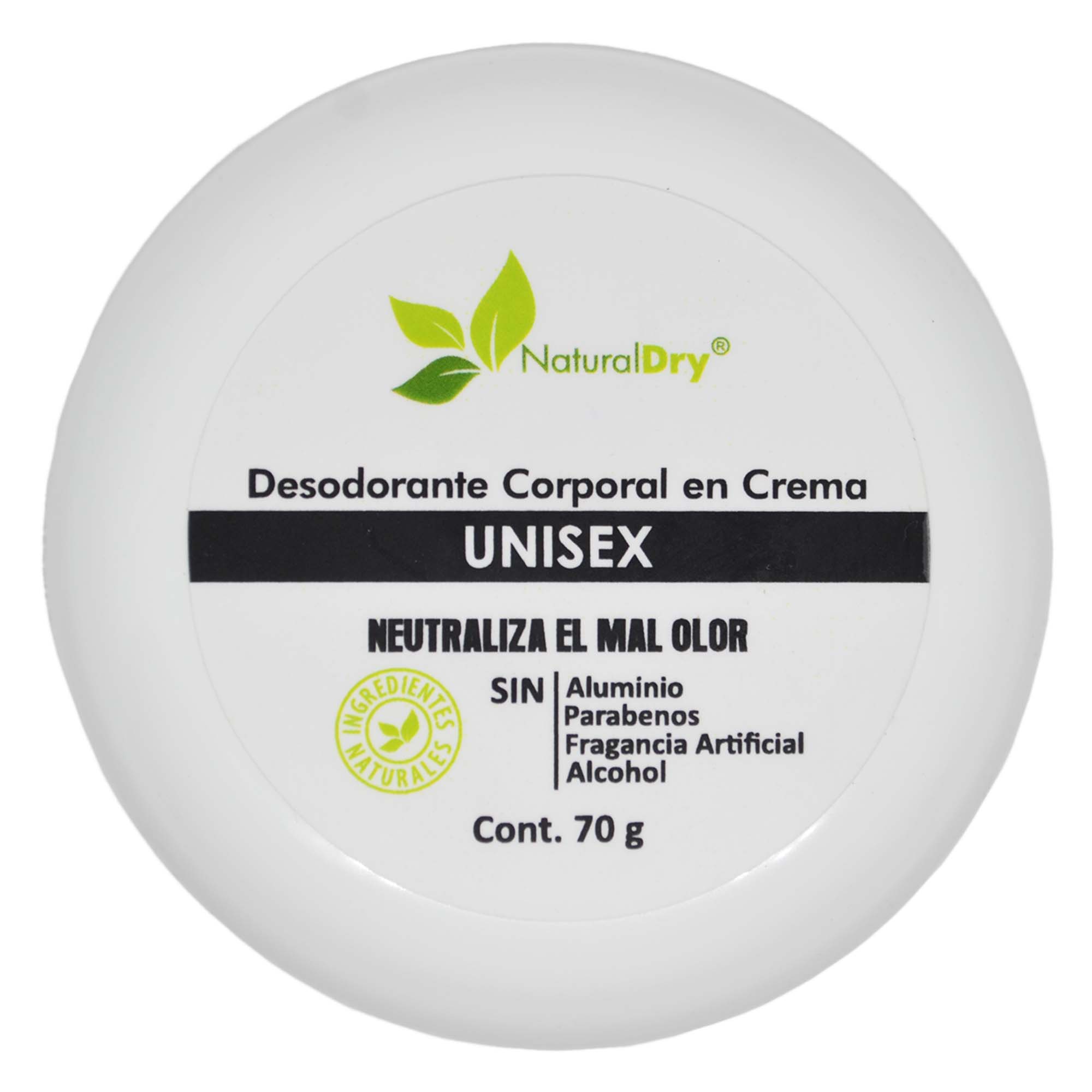 NaturalDry - 1 Desodorante corporal en crema Unisex - Sin aluminio - Neutraliza el mal olor