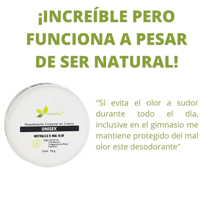 NaturalDry - 1 Desodorante corporal en crema Unisex - Sin aluminio - Neutraliza el mal olor