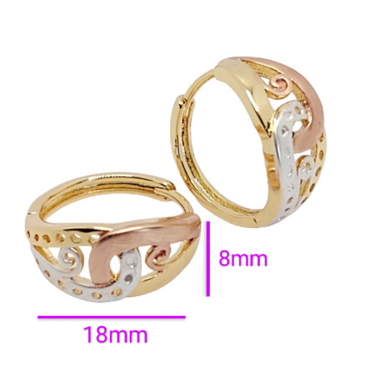 Aretes Bicolor Elegantes Arracadas Mujer Fiesta Moda Oro Laminado Tres Oros