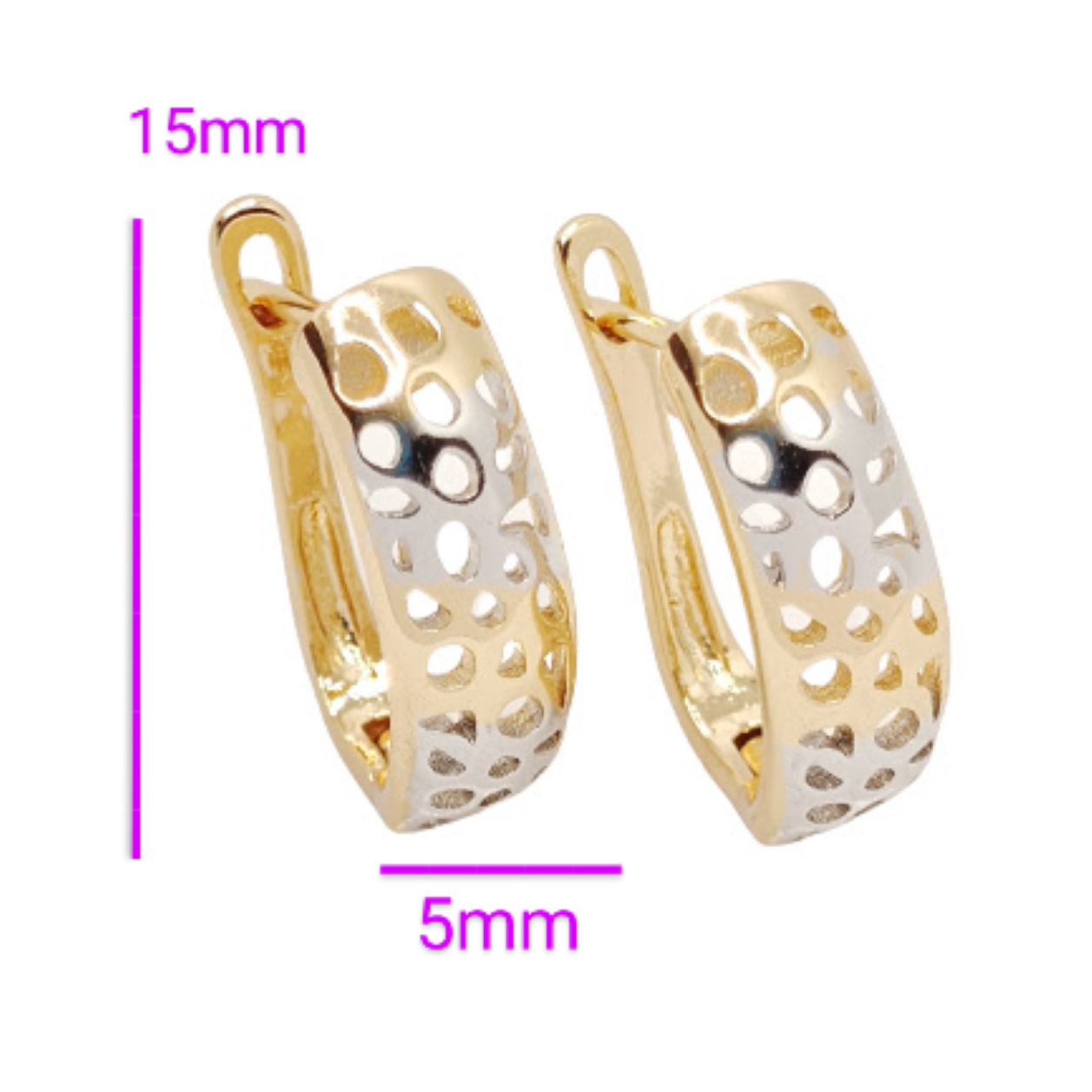 Aretes Huggies Bicolor Arracadas Mujer Elegantes de Moda Pendientes Finas