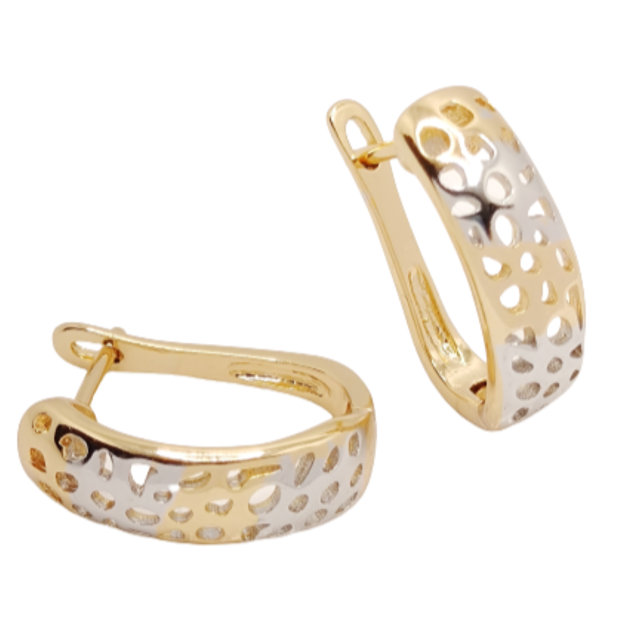 Aretes Huggies Bicolor Arracadas Mujer Elegantes de Moda Pendientes Finas