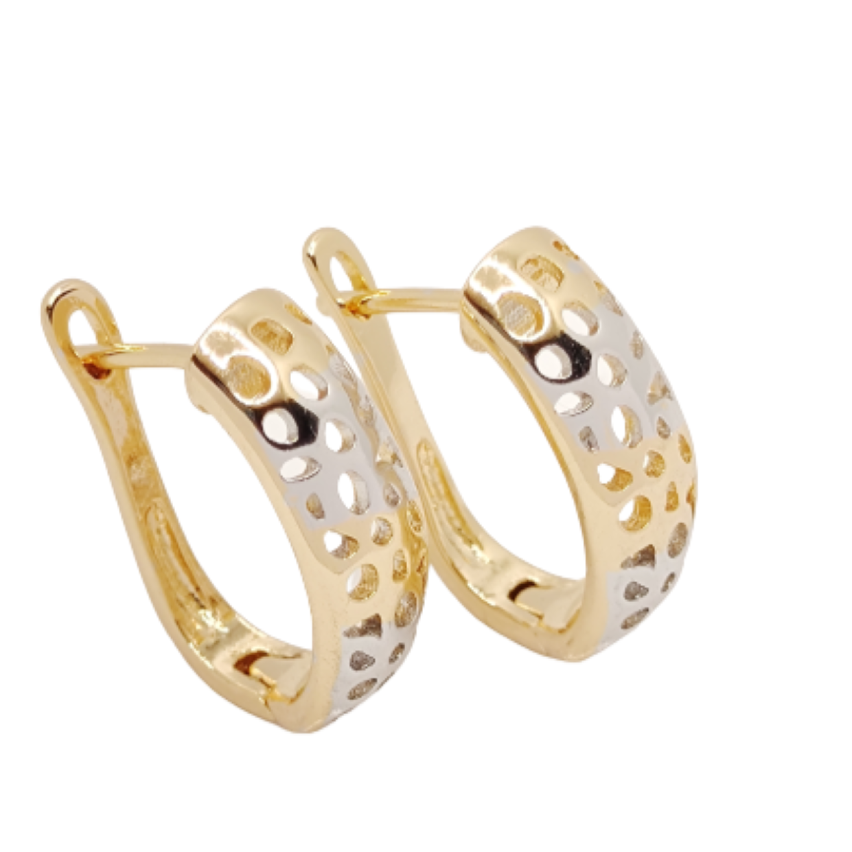 Aretes Huggies Bicolor Arracadas Mujer Elegantes de Moda Pendientes Finas