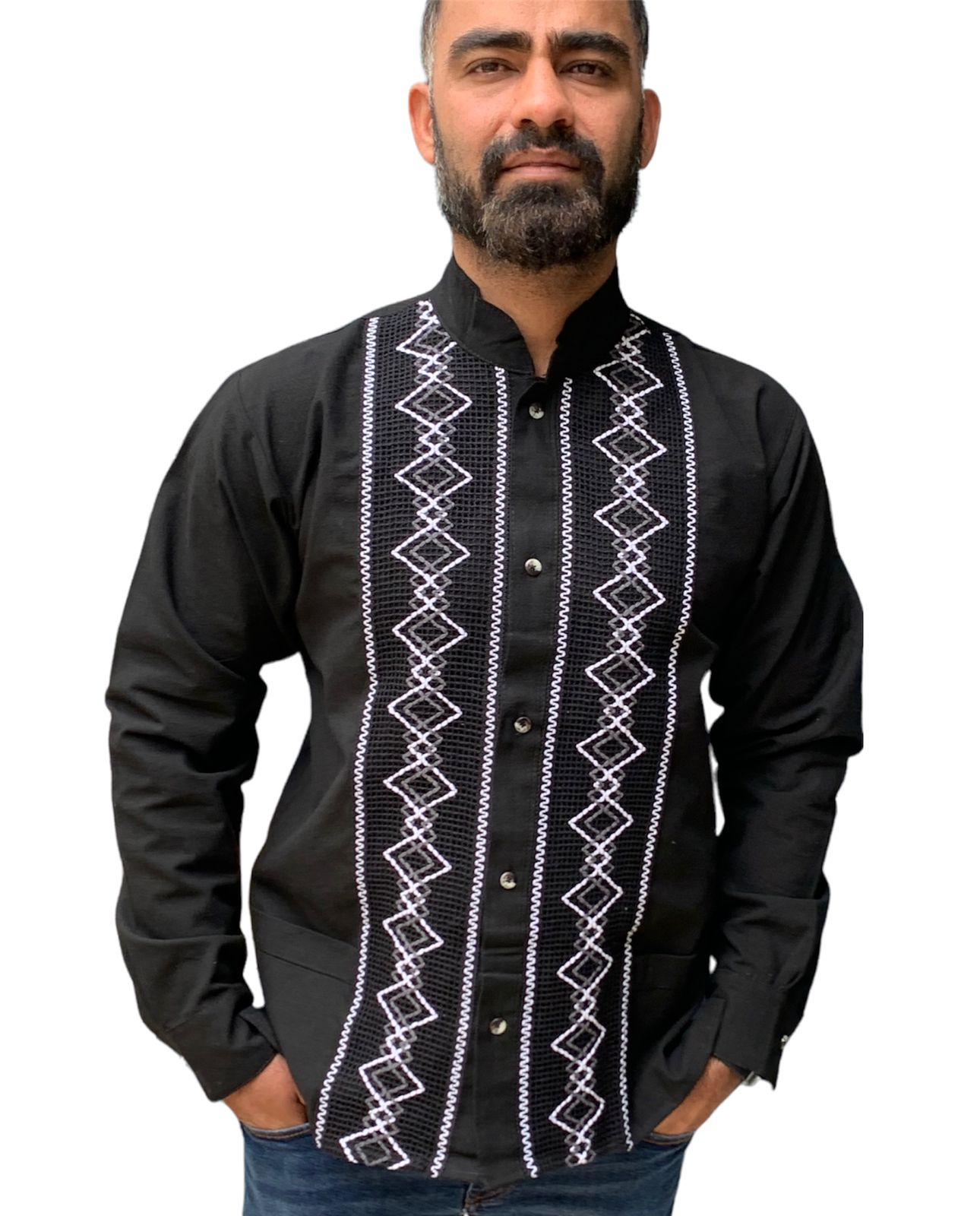 Guayabera negra best sale manga larga