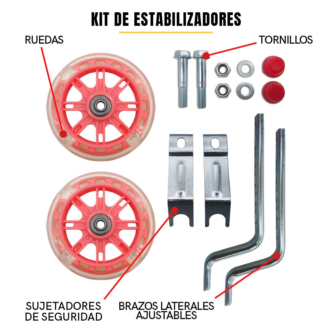 Llantitas Llantas Entrenadoras Bicicleta Con Luz Bici Rod 12-20 Rosa