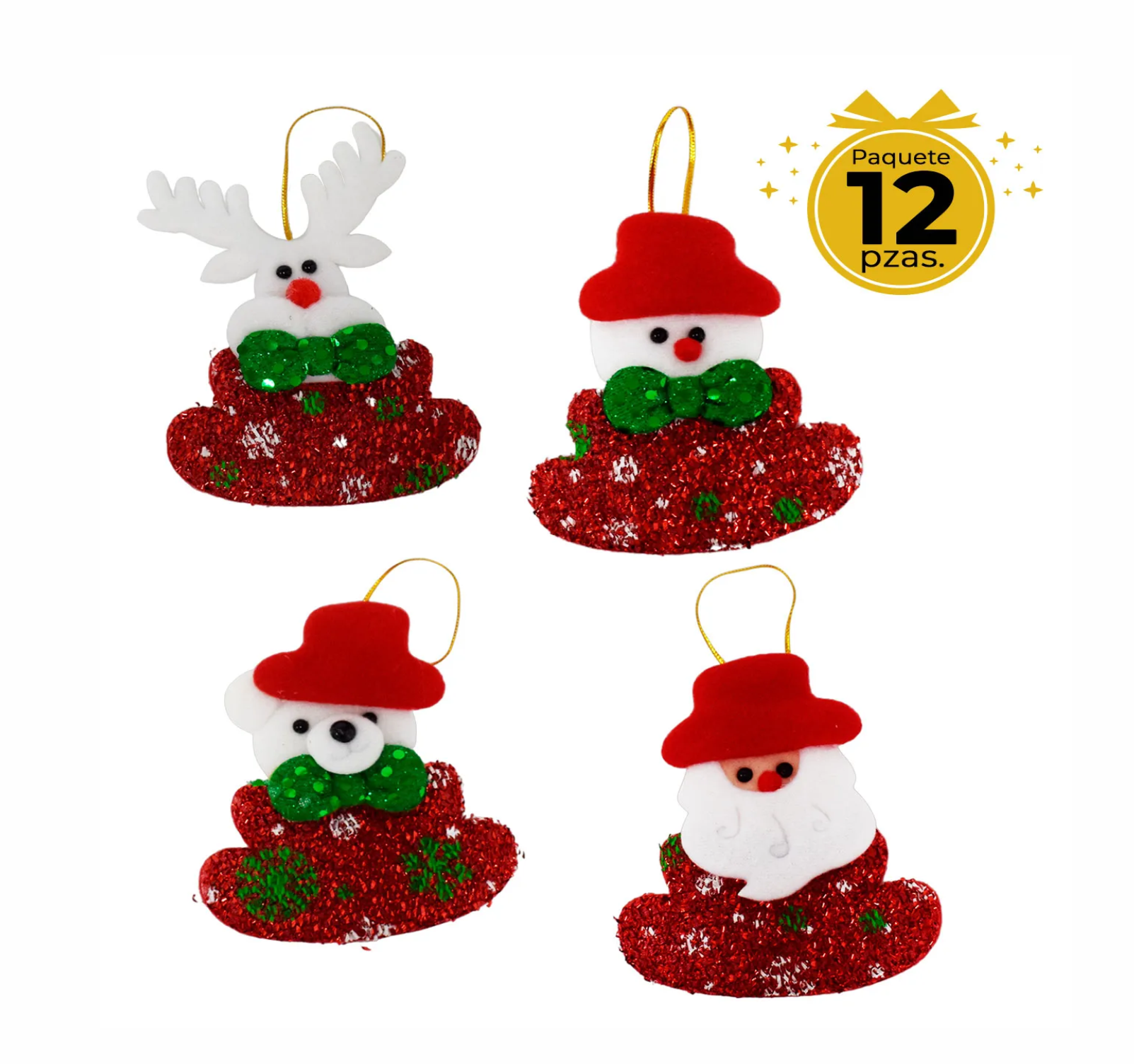 ADORNO NAVIDEÑO PAQUETE DE 12 PIEZAS CON DOS CASCABELES SDJ-103