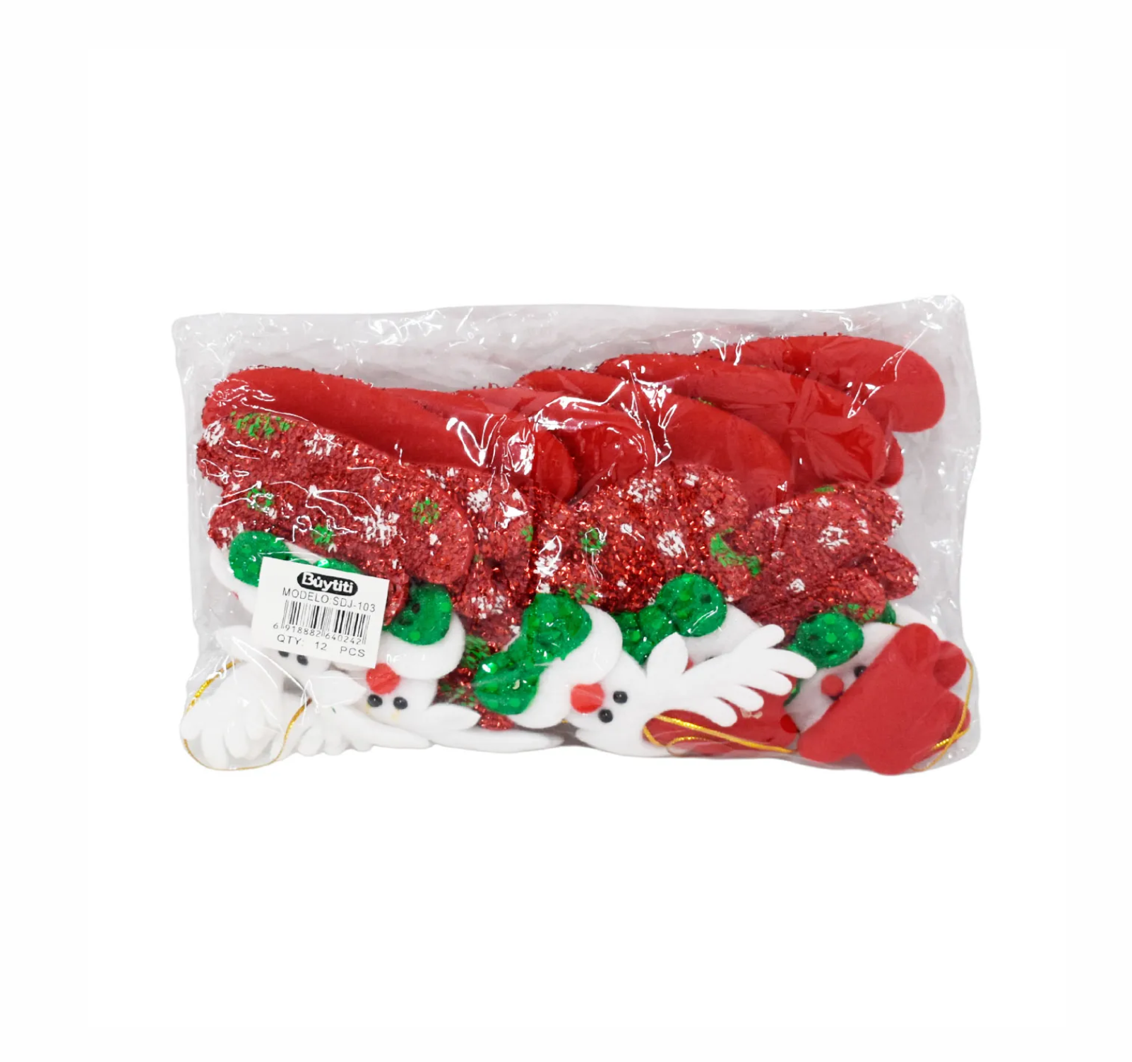 ADORNO NAVIDEÑO PAQUETE DE 12 PIEZAS CON DOS CASCABELES SDJ-103