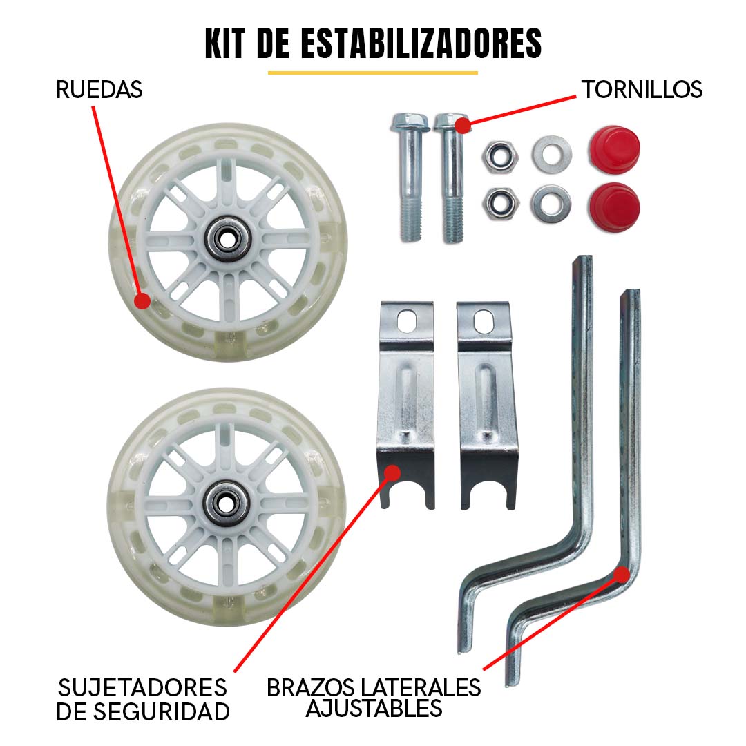 Llantitas Llantas Entrenadoras Bicicleta Con Luz Bici Rod 12-20 Blancas