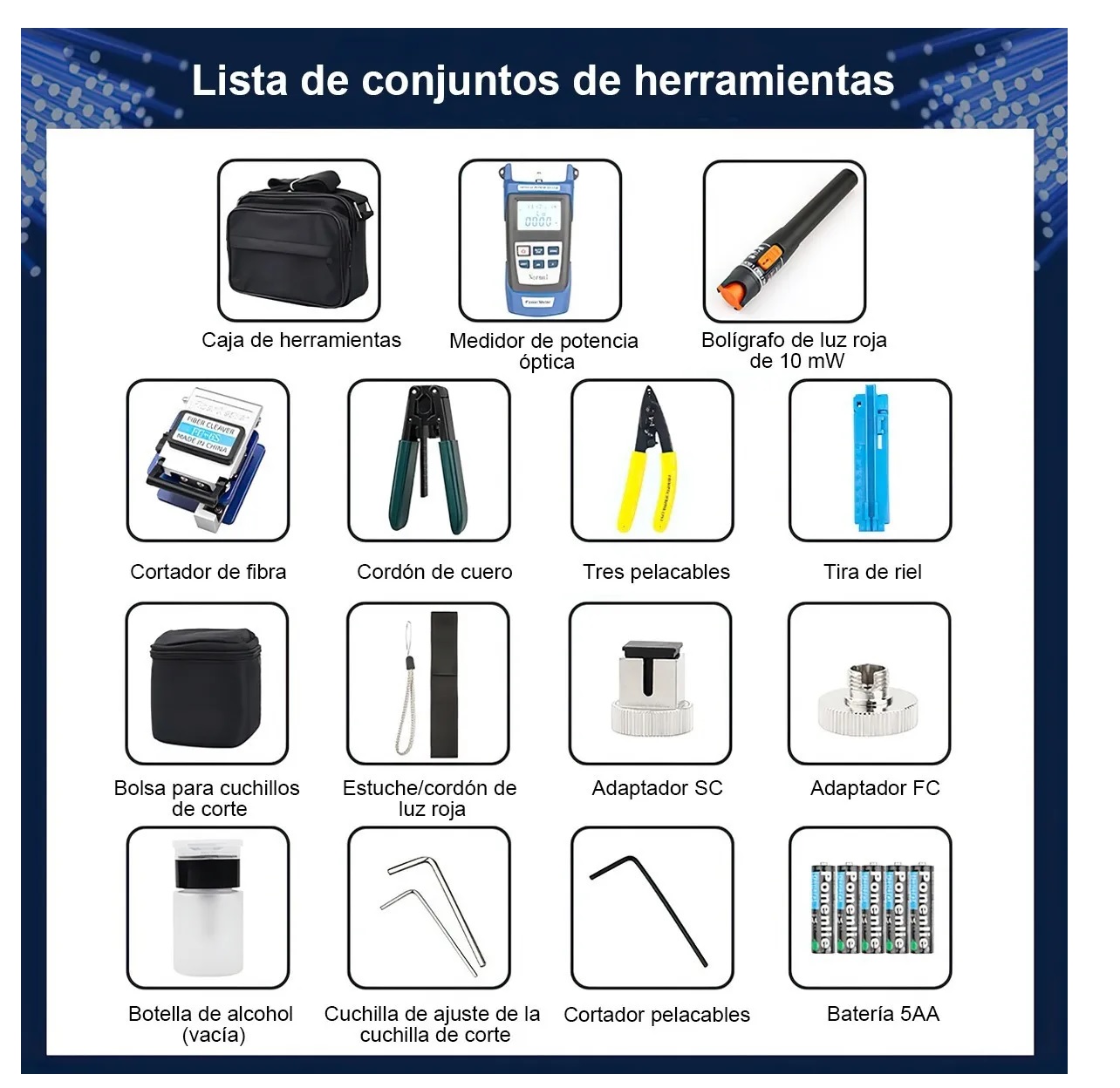 Kit De Herramientas Fibra Optica Con Medidor D Potencia 10km c/Bolsa Negro
