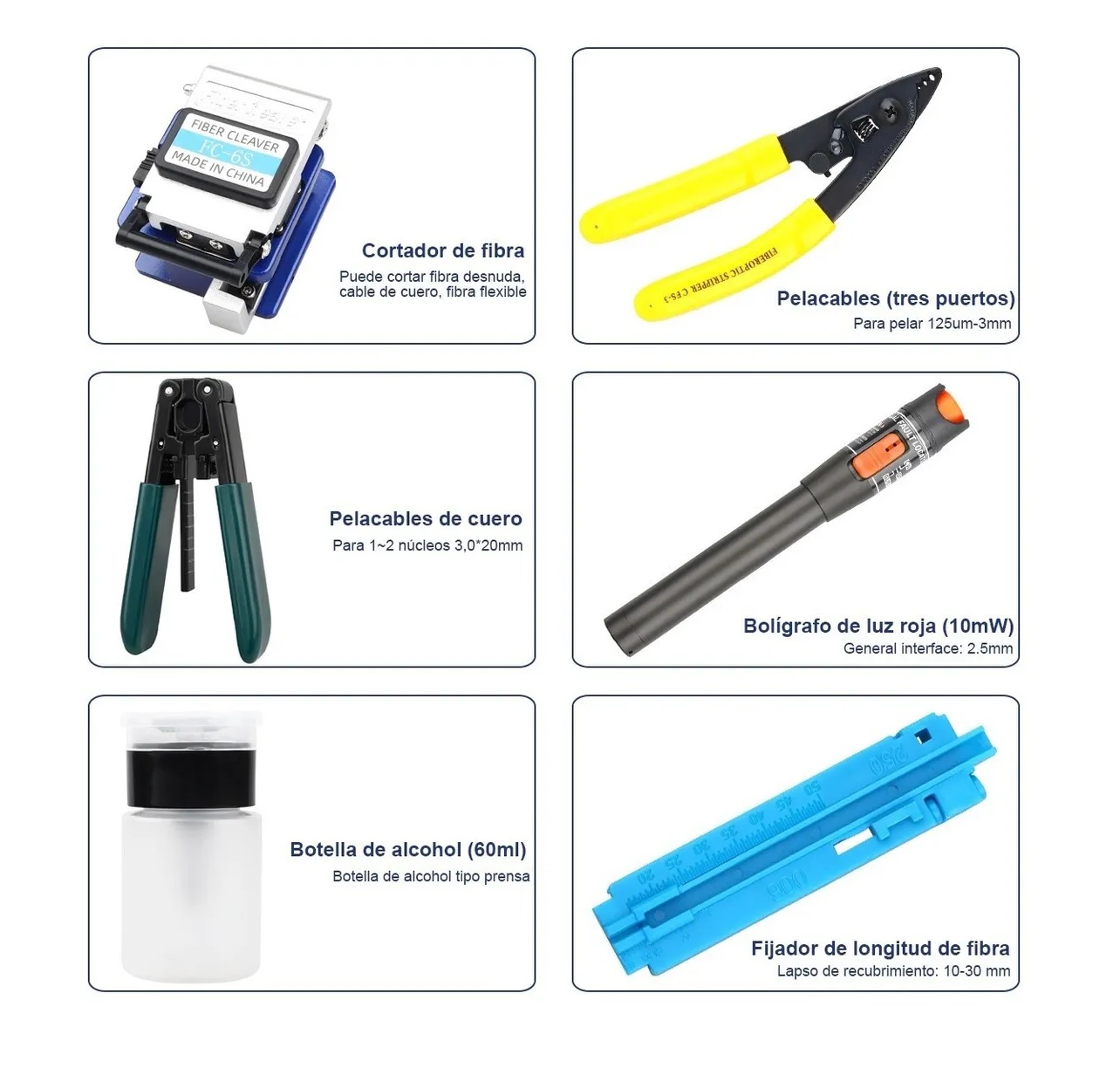 Kit De Herramientas Fibra Optica Con Medidor D Potencia 10km c/Bolsa Negro