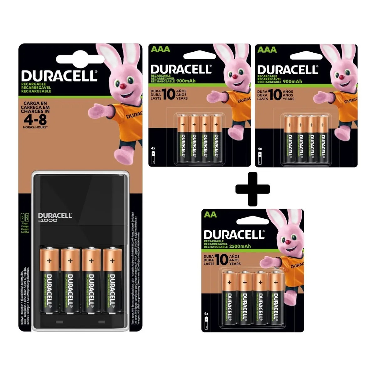 Cargador Duracell con 8 pilas recargables AA y 8 pilas recargables AAA
