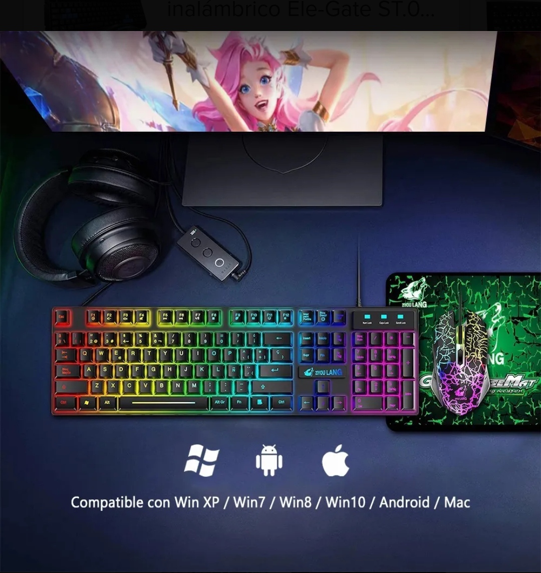 Kit Teclado Mouse Gamer Profesional Retroilumin Usb Negro