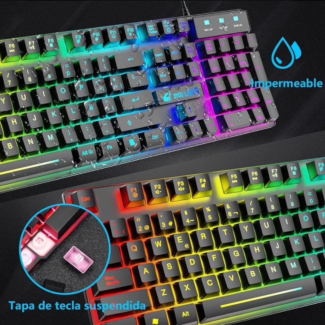 Kit Teclado Mouse Gamer Profesional Retroilumin Usb Negro
