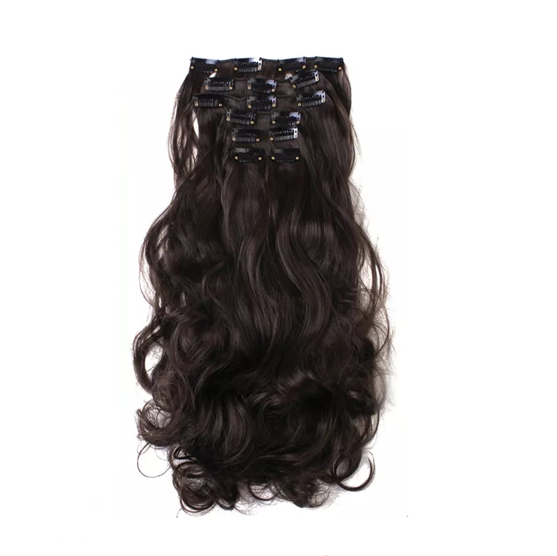 Extensiones De Cabello Sintético Set de 7 piezas con clips ONDULADA 7-6 CASTAÑO OBSCURO MEDIO