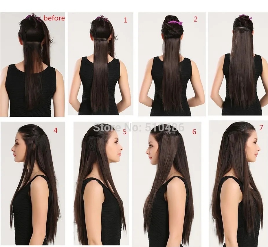 Extensiones De Cabello Sintético Set de 7 piezas con clips ONDULADA 7-6 CASTAÑO OBSCURO MEDIO