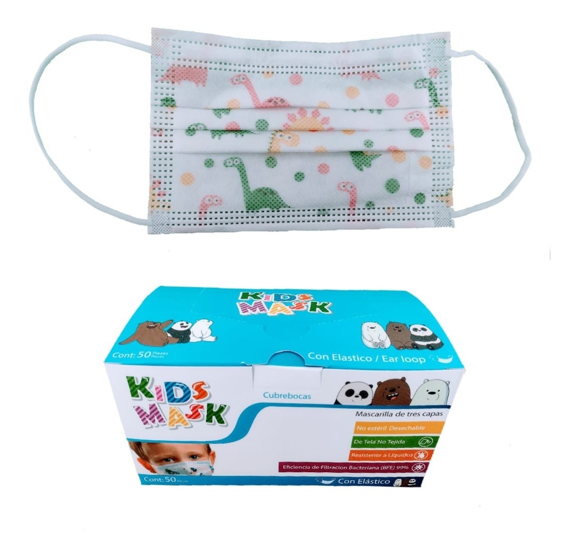 Cubrebocas 50 piezas infantil paquete de 2