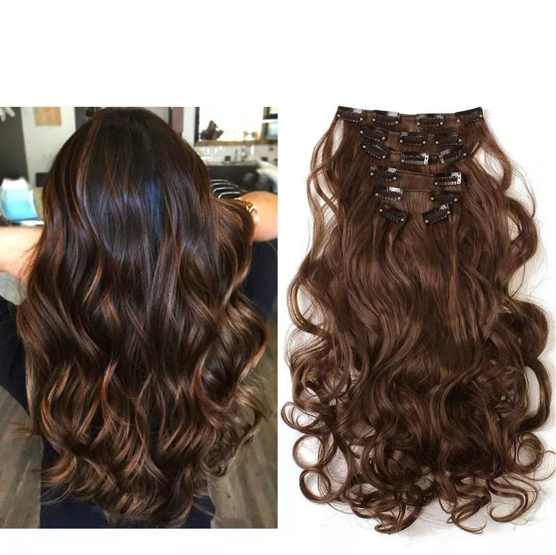 Extensiones De Cabello Sintético Set de 7 piezas con clips ONDULADA 7-4/30 CASTAÑO CLARO