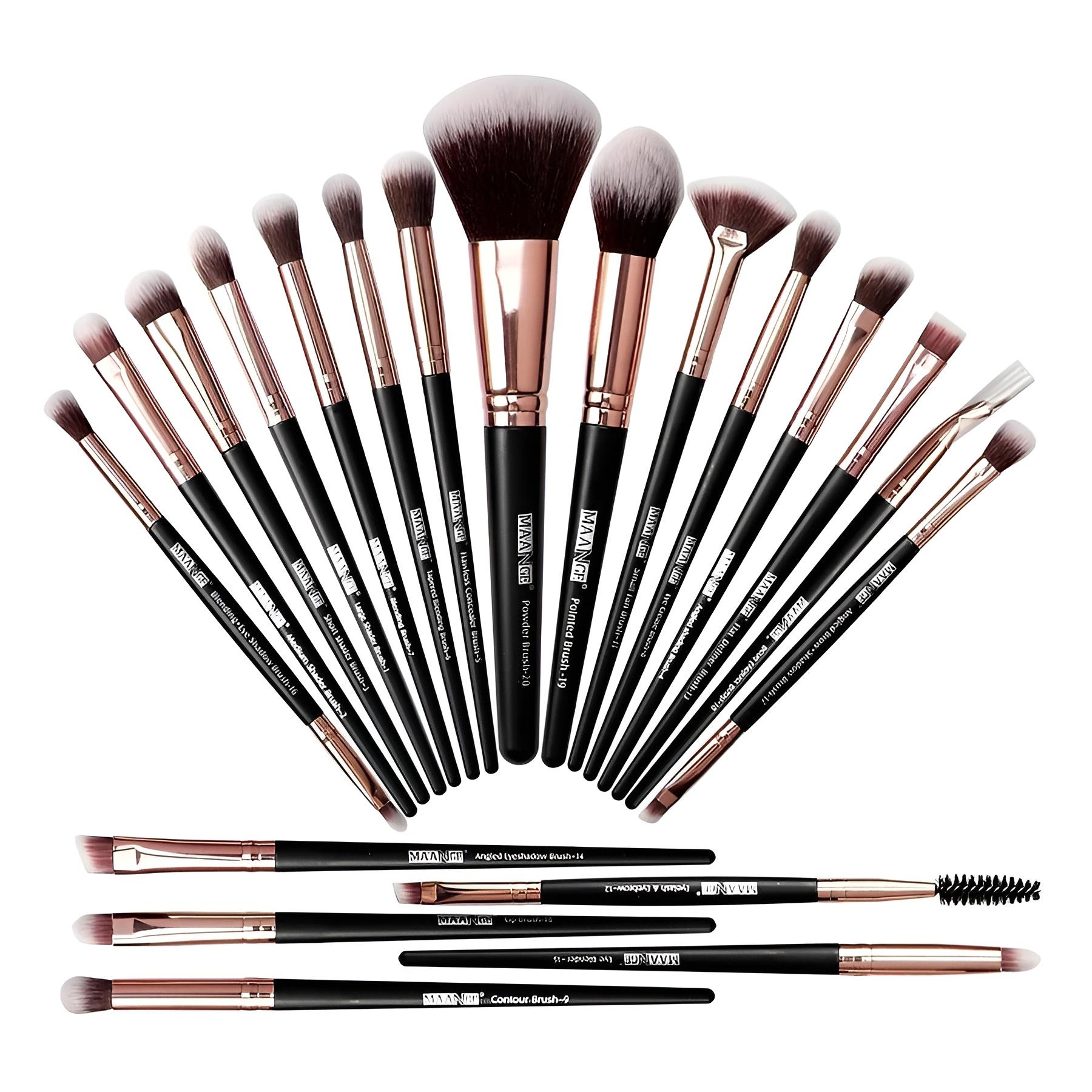 20 Piezas Brochas De Maquillaje Profesional (negro Dorado)