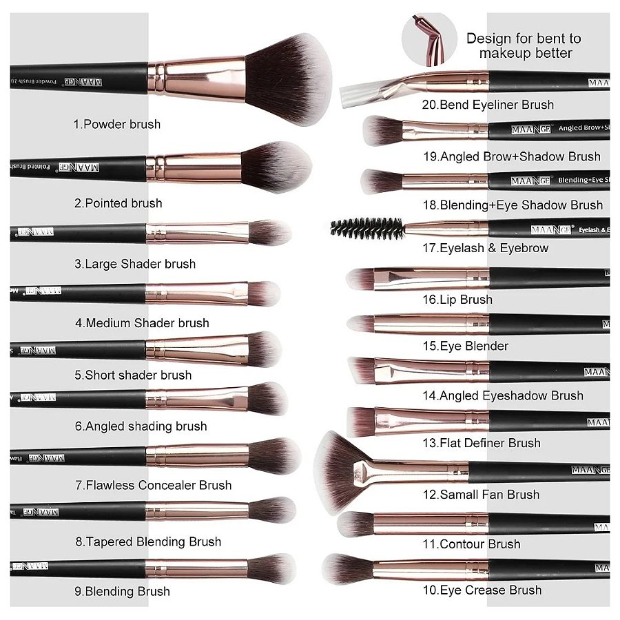 20 Piezas Brochas De Maquillaje Profesional (negro Dorado)